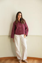 Stripped chemise in burgundy .