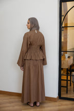 Pleated linen set in camel