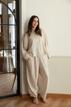 Linen set in beige .