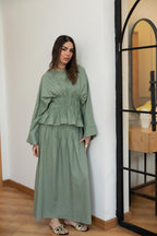 Pleated linen set in mint green