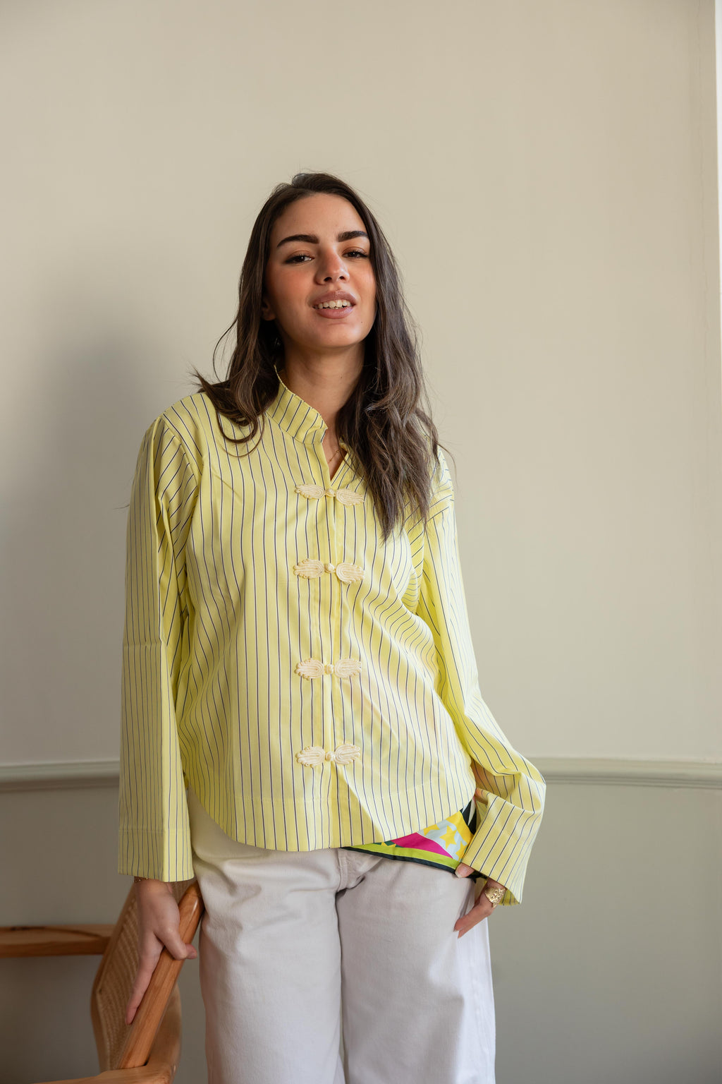 Stripped chemise in yellow.