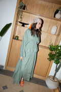 Pleated linen set in mint green