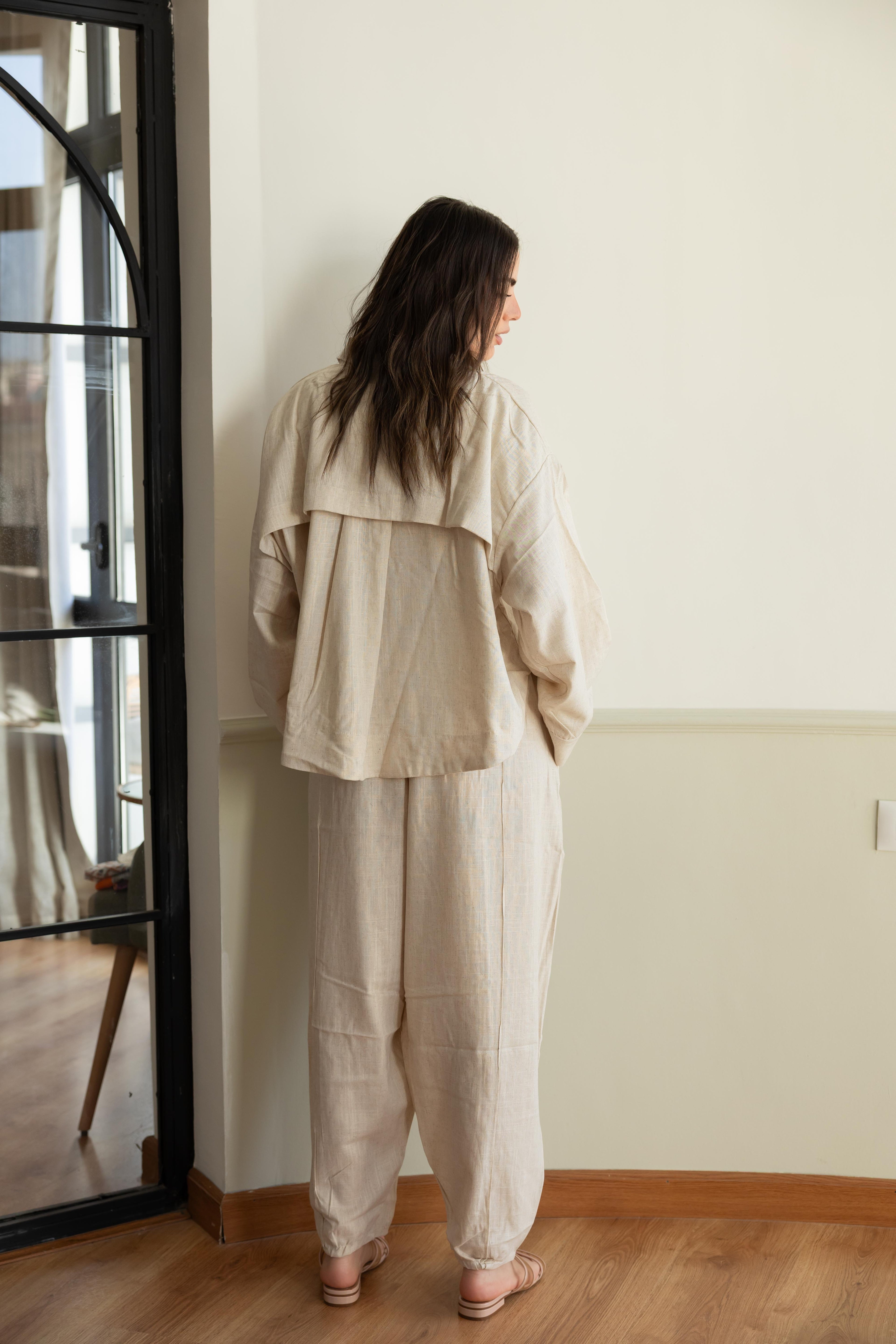 Linen set in beige .