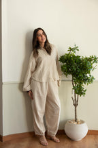 Linen set in beige .