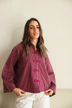 Stripped chemise in burgundy .