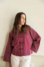 Stripped chemise in burgundy .